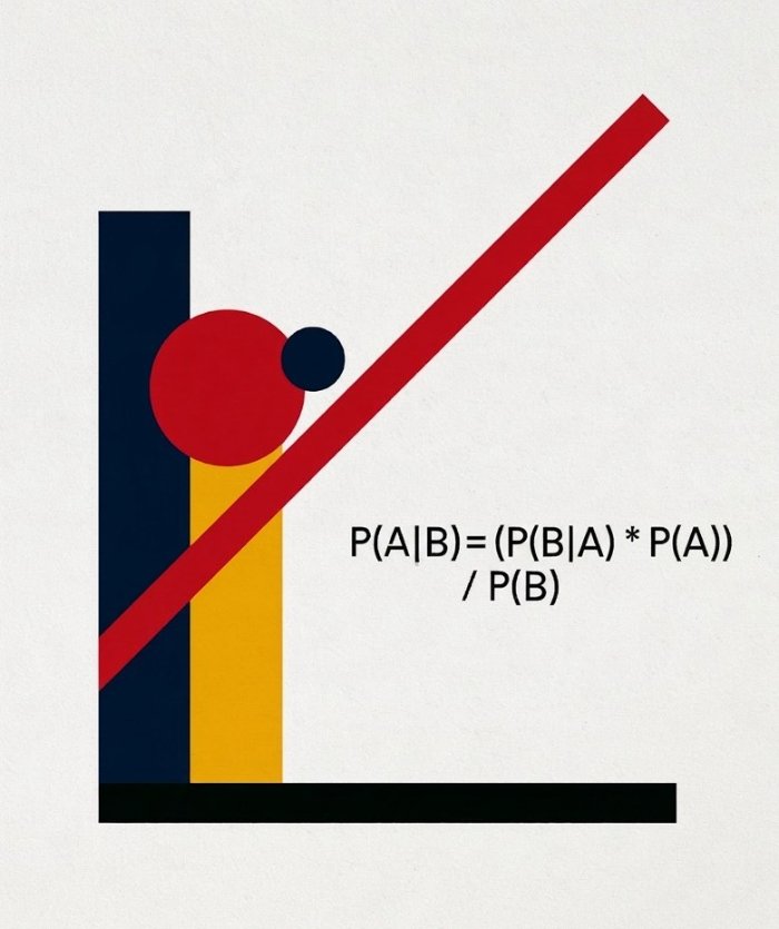 Cover of Bayesian Marketing: a navy column, red circle and diagonal red bar beside the formula for Bayes' theorem.
